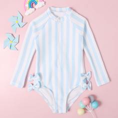 Слитный купальник в полоску с бантом для девочек Shein