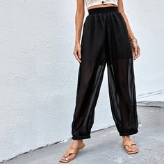 Однотонные брюки с эластичной талией Shein