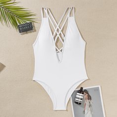 Слитный купальник с глубоким воротником Shein