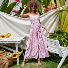 Комбинезон на бретельках с поясом и цветочным принтом Shein