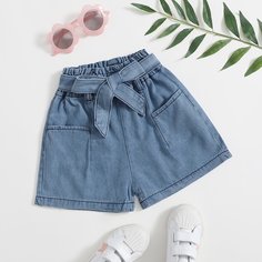 Джинсовые шорты с поясом для девочек Shein