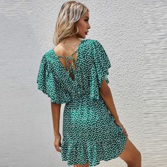 с оборками цветочный Бохо Платье Shein