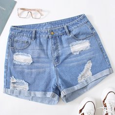 Рваные джинсовые шорты размера плюс Shein