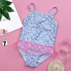 Слитный купальник с принтом рыбьей чешуи для девочек Shein
