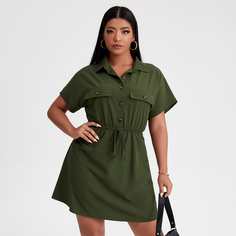 С батом перед Одноцветный Повседневный Платья размер плюс Shein