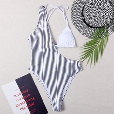 Слитный купальник в полоску 2шт Shein