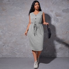 на кулиске Одноцветный Повседневный Платья размер плюс Shein