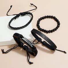 4шт мужской браслет с геометрическим декором Shein