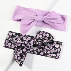 2шт повязка на голову с бантом и цветочным принтом Shein