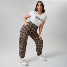 Брюки размера плюс с карманом в клетку Shein