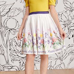 Цветочный Повседневный Юбки для девочек Shein