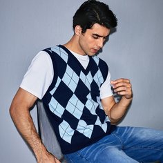 Мужской вязаный жилет с узором аргайл Shein