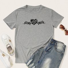 Футболка с принтом сердечка Shein