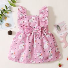 Платье с принтом кролика для девочек Shein