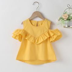 Асимметричная блузка с вырезами на плечах и оборкой для девочек Shein