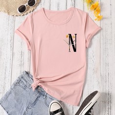 Цветочный Повседневный Футболки Shein