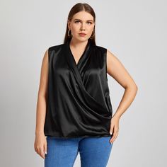 Однотонная атласная блуза размера плюс Shein