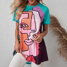 Асимметричный Объект Повседневный Футболки Shein