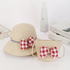Соломенная сумка и шляпа с бантом для девочек Shein
