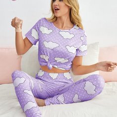 Пижама в горошек с принтом облака Shein