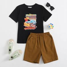 Шорты и футболка с графическим принтом для мальчиков Shein
