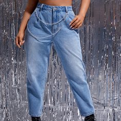 на пуговицах Одноцветный Джинсы размер плюс Shein