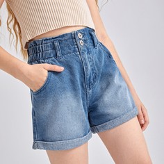 Джинсовые шорты с пуговицами для девочек Shein