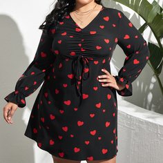 со сборками Сердечко Повседневный Платья размер плюс Shein