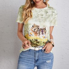 Животный Повседневный Футболки Shein