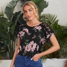 Топ с цветочной аппликацией Shein