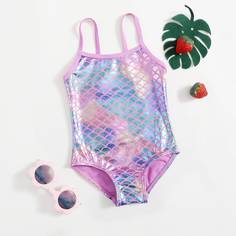 Слитный купальник с принтом рыбьей чешуи для девочек Shein
