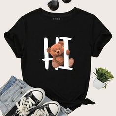 С карикатурой Повседневный Футболки Shein