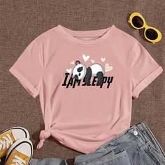 С карикатурой Повседневный Футболки Shein