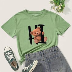 С карикатурой Повседневный Футболки Shein