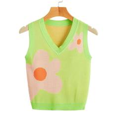 Контрастный вязаный жилет с v-образным воротником Shein