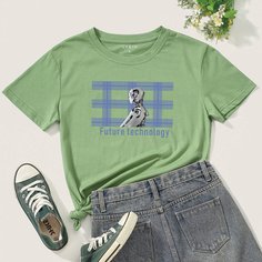 Графический Повседневный Футболки Shein