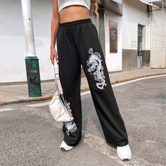 с карманами Животный Спортивные брюки Shein