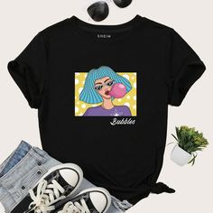 буква Повседневный Футболки Shein