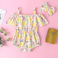 Боди и повязка на голову с оригинальным принтом для девочек Shein