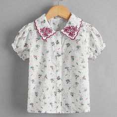 с вышивкой цветочный милый Блузы для девочек Shein