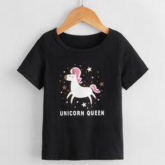 С карикатурой Повседневный Футболки для маленьких девочек Shein