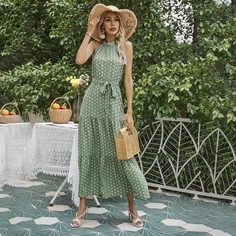 на пуговицах В горошек Бохо Платье Shein