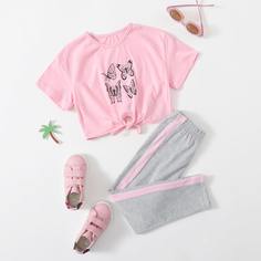 Брюки и футболка с принтом бабочки для девочек Shein