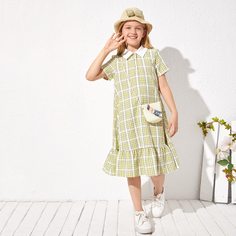 Платье в клетку для девочек Shein