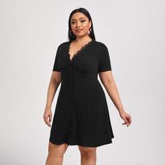 Контрастные кружева Одноцветный Повседневный Платья размер плюс Shein