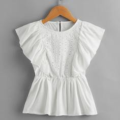 Ажурная вышивка Одноцветный Повседневный Блузы для девочек Shein