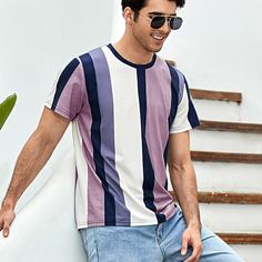 Мужская футболка с короткими рукавами и цветными блоками Shein