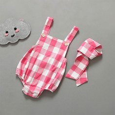 Боди и повязка на голову в клетку для девочек Shein