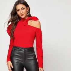 Топ С Асимметричным Воротником И Бантом Shein