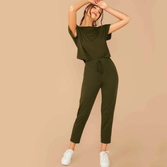 Однотонный топ и брюки с узлом Shein